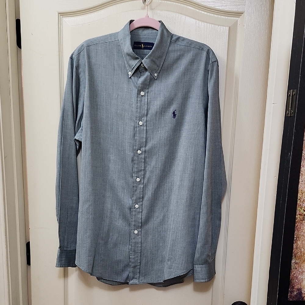 RALPH LAUREN MEN'S GREEN BUTTON-DOWN DRESS SHIRT
